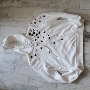 Charter Club Women's Medium White Hooded Sweatshirt Sequin Hearts